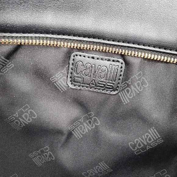 Cavalli Class Sandra Shopper Tote Bag Black Debossed Designer Handbag - Picture 6 of 10